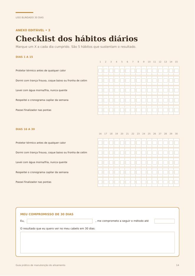 Página do e-book: Checklist dos hábitos diários